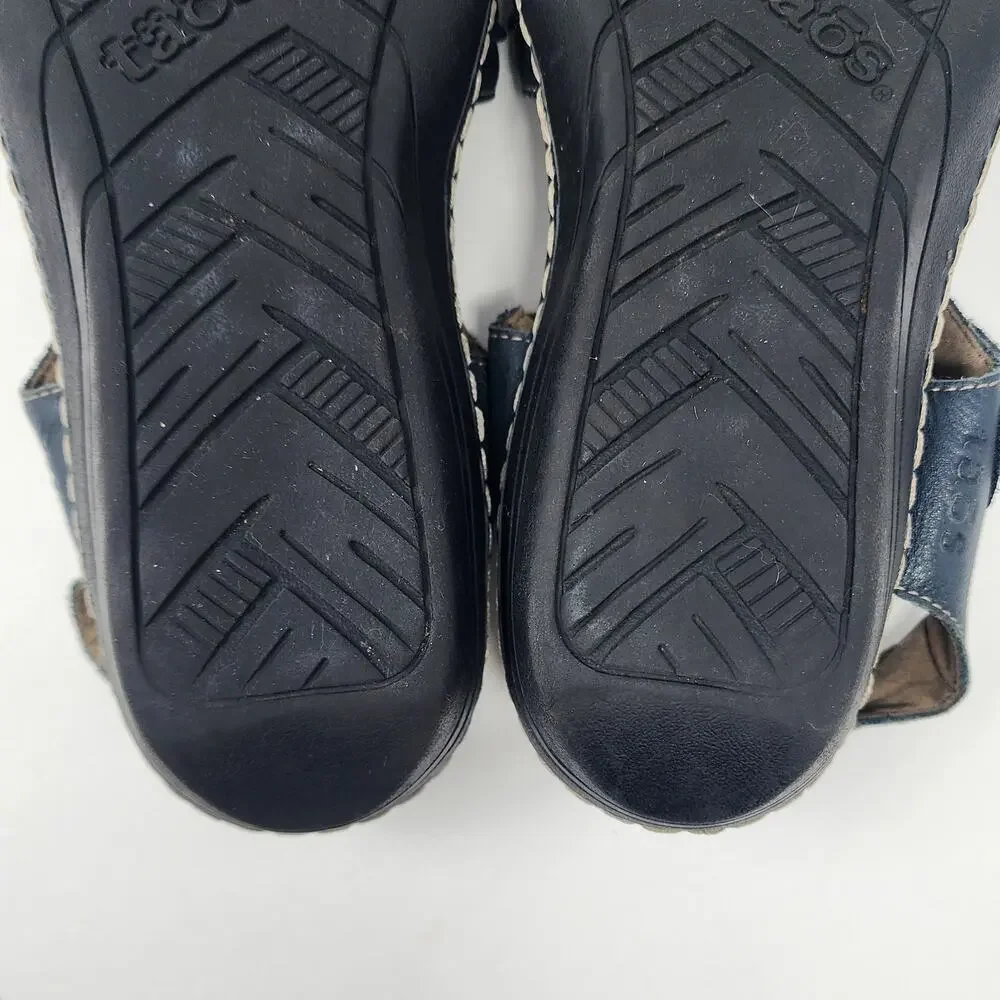 Taos Escape Sandal Women 9 Blue Leather Comfort Low Wedge Medallion ESC-11731 - Picture 13 of 13